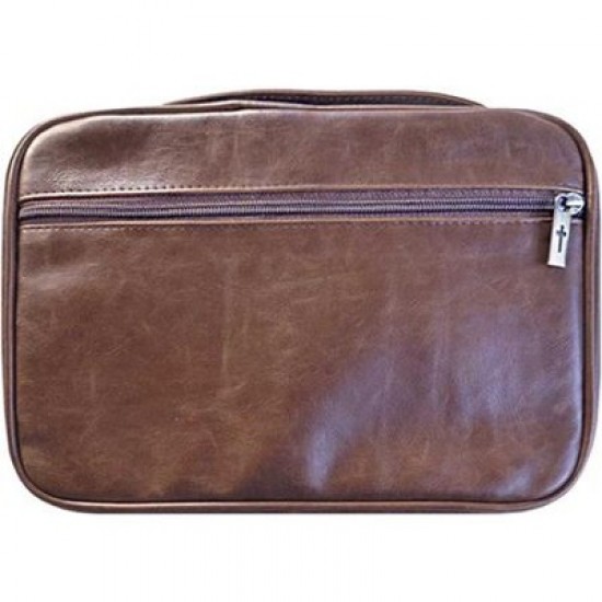 Leather-like Bible Cover, Cross Zipper, Brown XXL